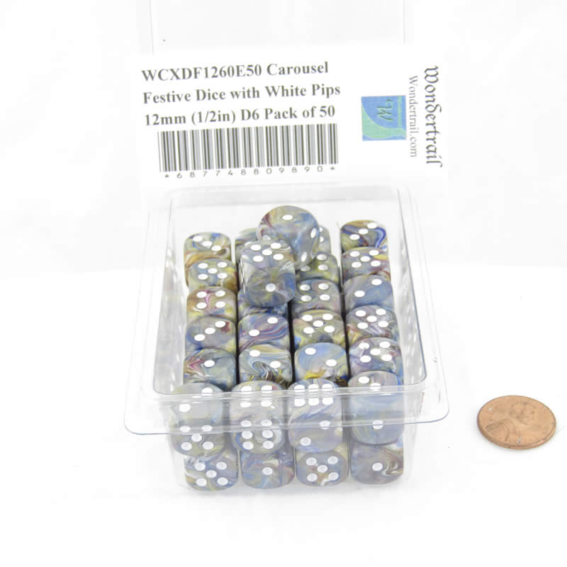 WCXDF1260E50 Carousel Festive Dice with White Pips 12mm (1/2in) D6 Pack of 50 Main Image