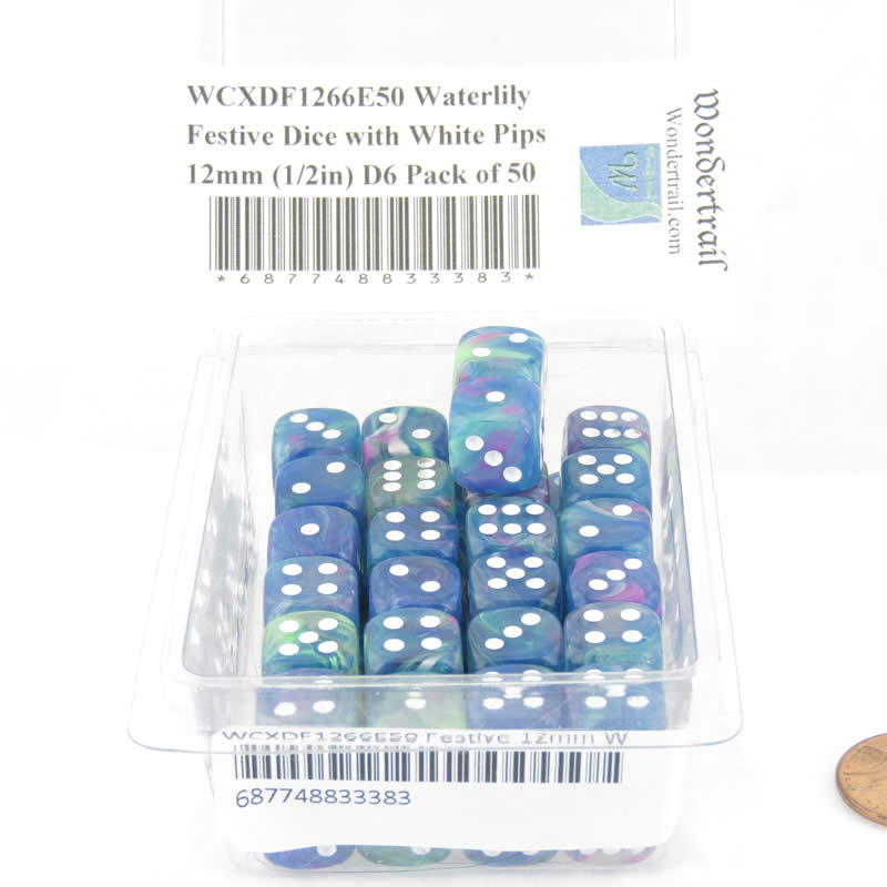 WCXDF1266E50 Waterlily Festive Dice with White Pips 12mm (1/2in) D6 Pack of 50 Main Image