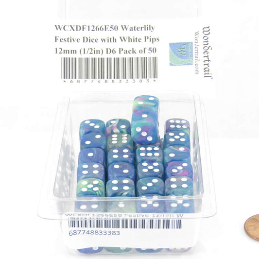 WCXDF1266E50 Waterlily Festive Dice with White Pips 12mm (1/2in) D6 Pack of 50 Main Image