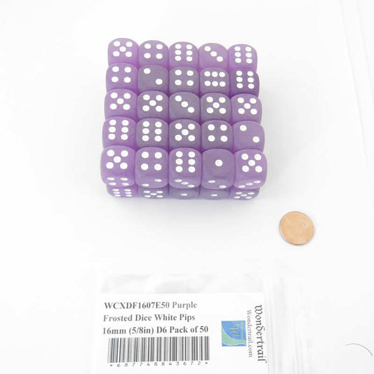 WCXDF1607E50 Purple Frosted Dice White Pips 16mm (5/8in) D6 Pack of 50 Main Image