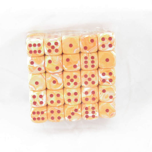 WCXDF1653E50 Sunburst Festive Dice with Red Pips 16mm (5/8in) D6 Pack of 50 Main Image