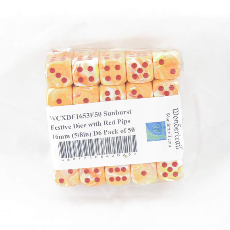 WCXDF1653E50 Sunburst Festive Dice with Red Pips 16mm (5/8in) D6 Pack of 50 2nd Image