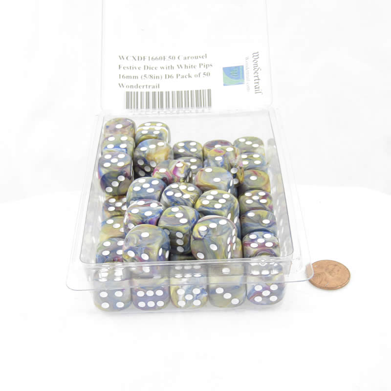 WCXDF1660E50 Carousel Festive Dice with White Pips 16mm (5/8in) D6 Pack of 50 Main Image