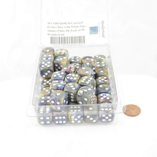 WCXDF1660E50 Carousel Festive Dice with White Pips 16mm (5/8in) D6 Pack of 50 Main Image