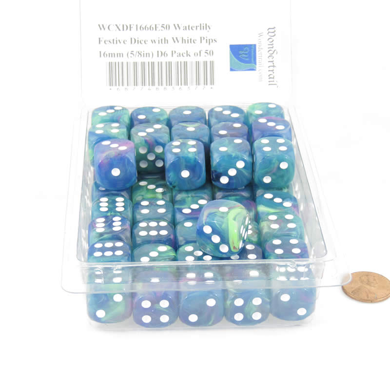 WCXDF1666E50 Waterlily Festive Dice with White Pips 16mm (5/8in) D6 Pack of 50 2nd Image