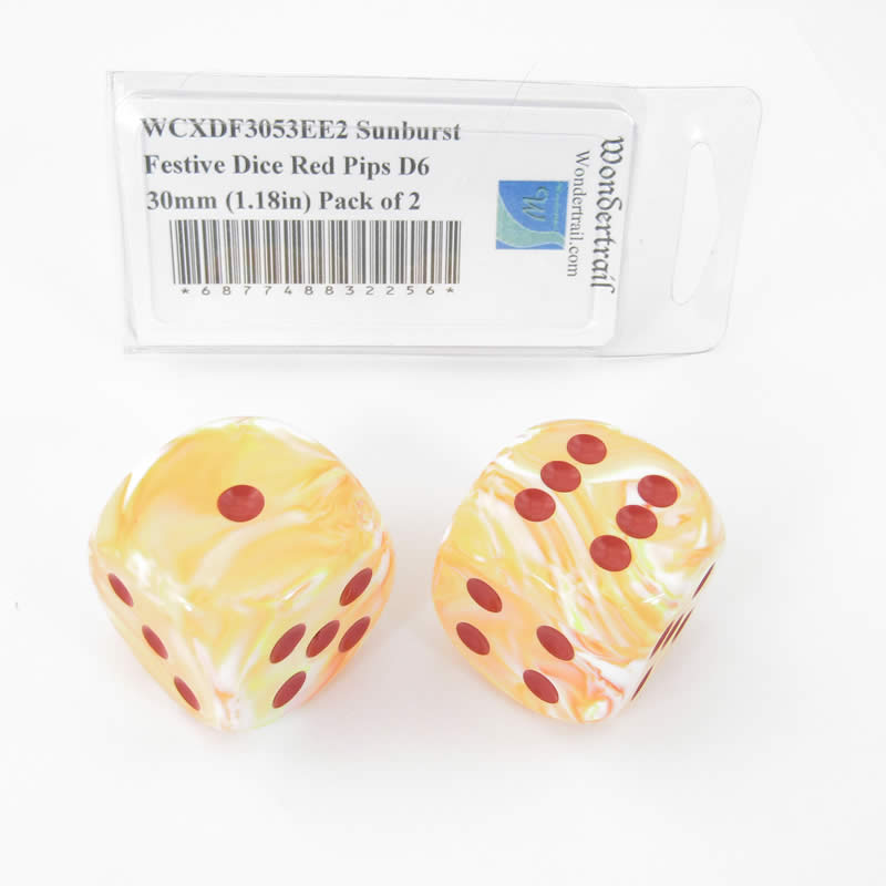 WCXDF3053EE2 Sunburst Festive Dice Red Pips D6 30mm (1.18in) Pack of 2 Main Image