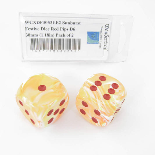 WCXDF3053EE2 Sunburst Festive Dice Red Pips D6 30mm (1.18in) Pack of 2 Main Image