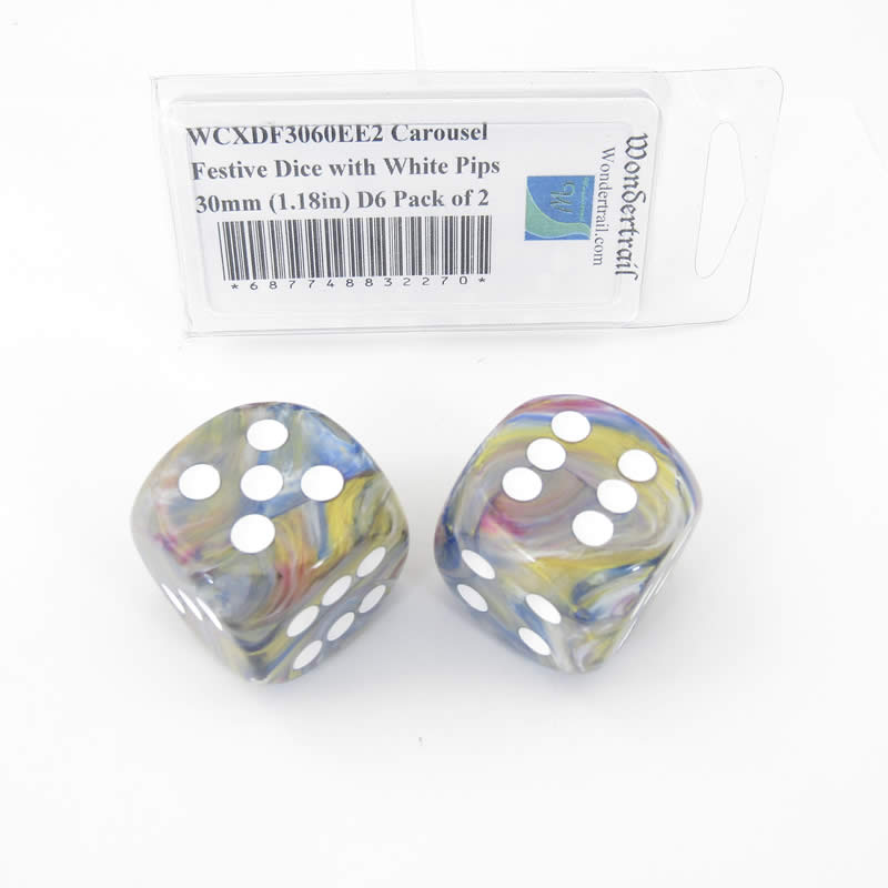 WCXDF3060EE2 Carousel Festive Dice with White Pips 30mm (1.18in) D6 Pack of 2 Main Image