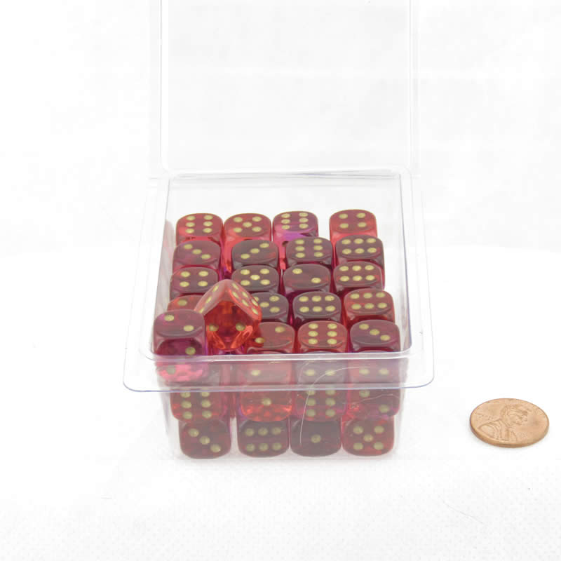 WCXDG1267E50 Red and Violet Translucent Gemini Dice Gold Pips D6 12mm (1/2in) Pack of 50