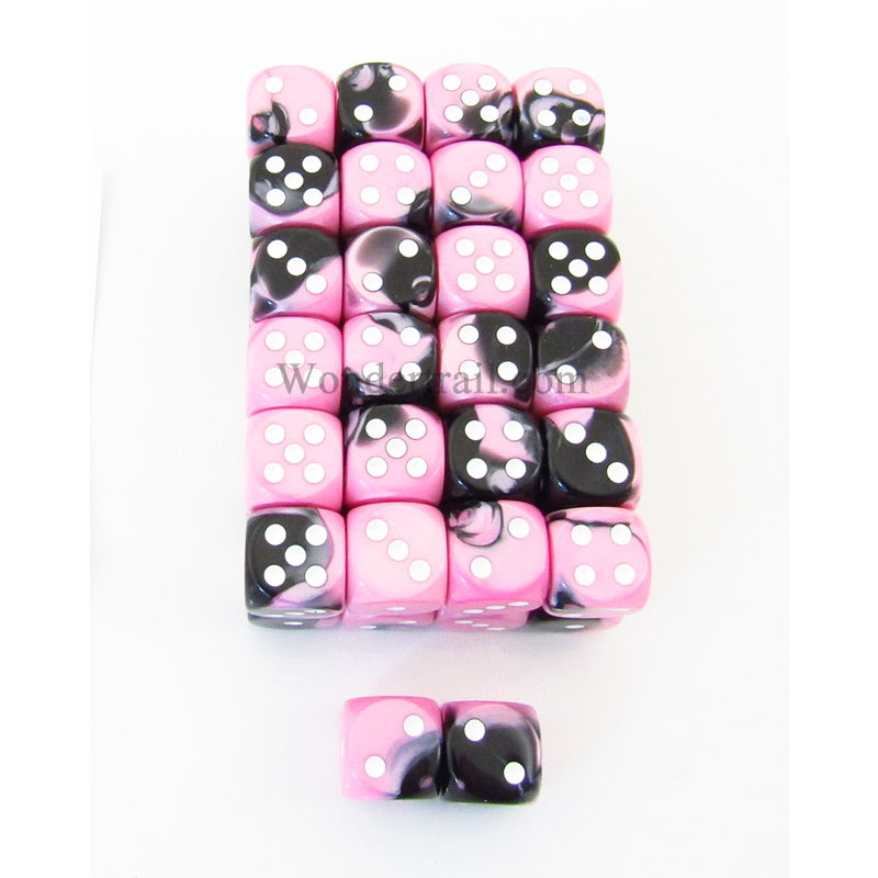 WCXDG1630E50 Black Pink Gemini Dice White Pips D6 16mm Bulk Pack of 50 2nd Image