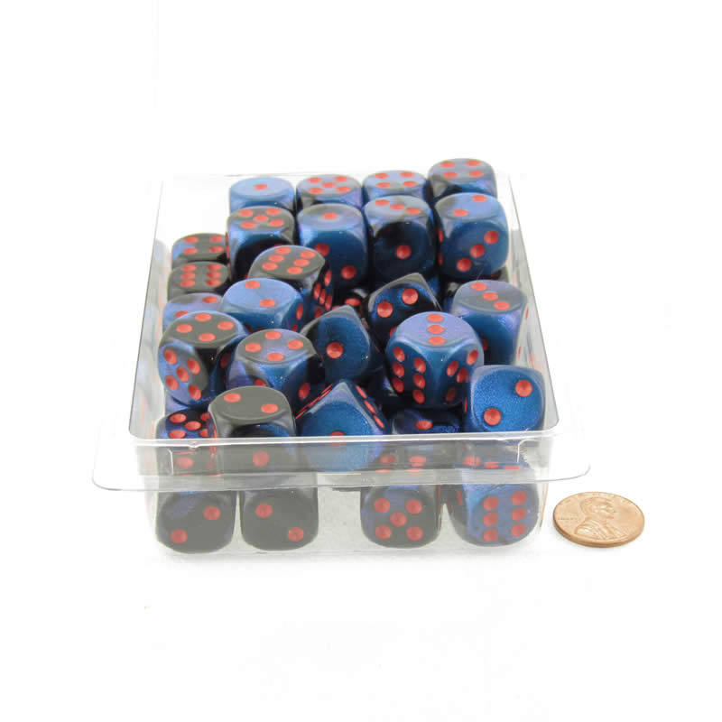 WCXDG1658E50 Black and Starlight Gemini Dice with Red Pips D6 16mm (5/8in) Pack of 50 Main Image