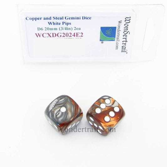 WCXDG2024E2 Copper and Steal Gemini Dice with White Pips 20mm (3/4in) D6 Pack of 2 Main Image