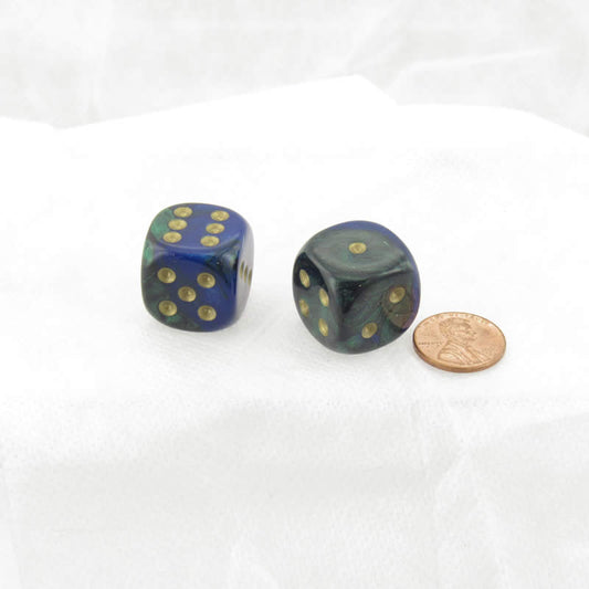 WCXDG2036E2 Blue Green Gemini Dice Gold Pips 20mm D6 Pack of 2 Main Image