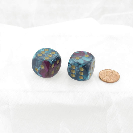 WCXDG2049E2 Purple Teal Gemini Dice Gold Pips 20mm D6 Pack of 2 Main Image