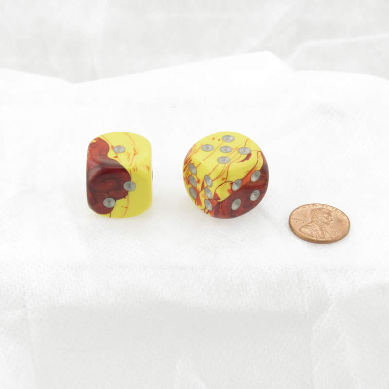 WCXDG2050E2 Red Yellow Gemini Dice Silver Pips 20mm D6 Pack of 2 Main Image