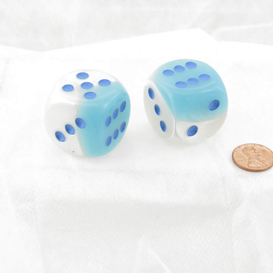 WCXDG3065E2 Pearl Turquoise and White Gemini Luminary Dice Blue Pips 30mm (1.18in) D6 Pack of 2 Main Image