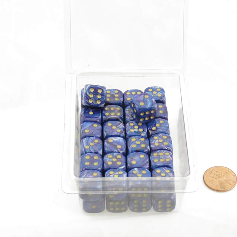 WCXDL1297E50 Purple Lustrous Dice Gold Pips D6 12mm Bulk Pack of 50 Main Image