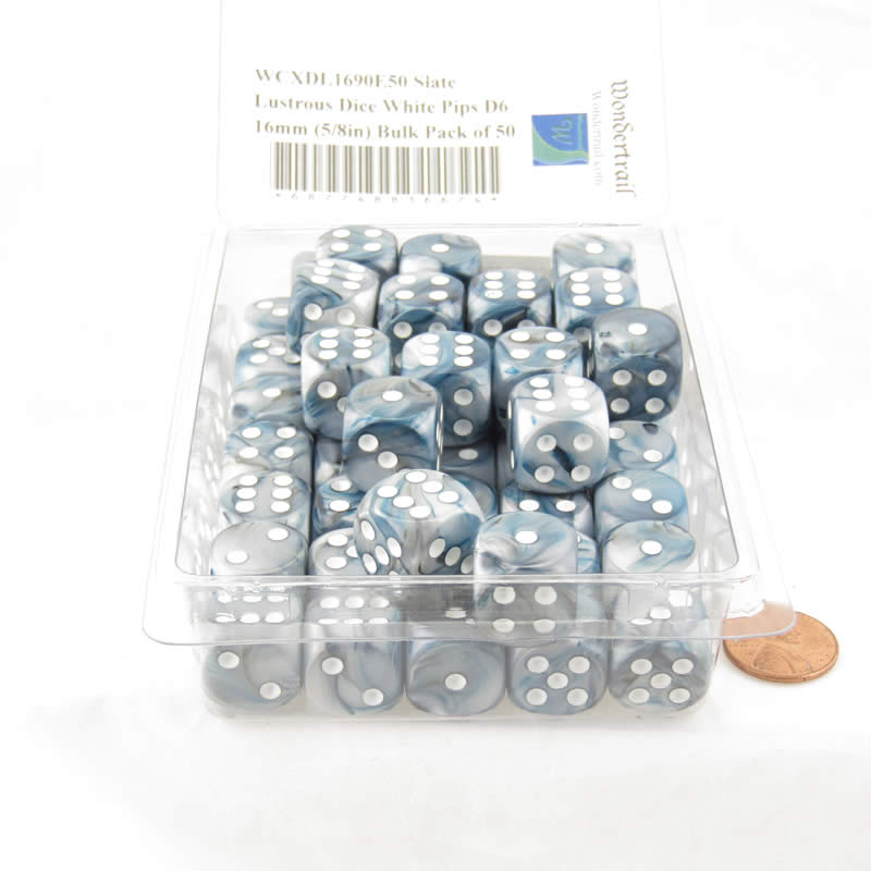 WCXDL1690E50 Slate Lustrous Dice White Pips D6 16mm (5/8in) Bulk Pack of 50 2nd Image