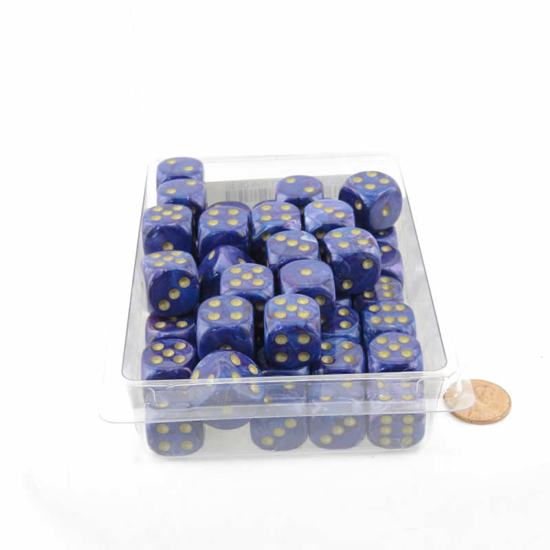 WCXDL1697E50 Purple Lustrous Dice with Gold Pips D6 16mm (5/8in) Bulk Pack of 50 Main Image