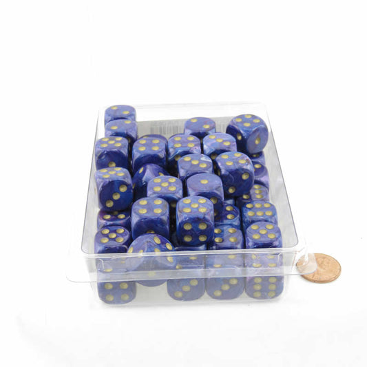 WCXDL1697E50 Purple Lustrous Dice with Gold Pips D6 16mm (5/8in) Bulk Pack of 50 Main Image