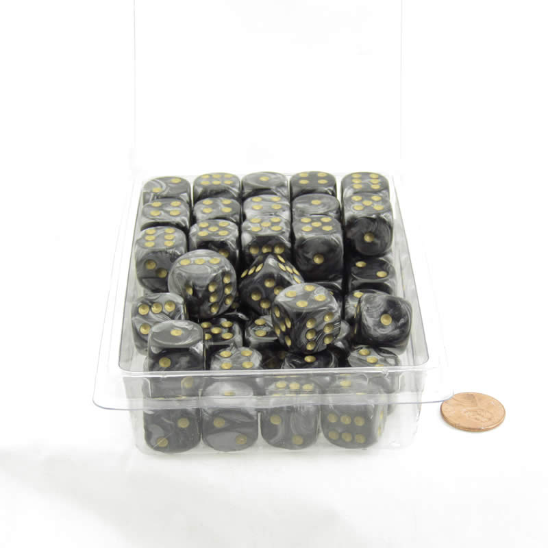 WCXDL1698E50 Black Lustrous Dice with Gold Pips D6 16mm (5/8in) Bulk Pack of 50 Main Image