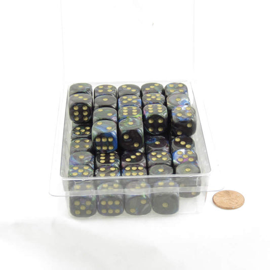 WCXDL1699E50 Shadow Lustrous Dice with Gold Pips D6 16mm (5/8in) Bulk Pack of 50 Main Image