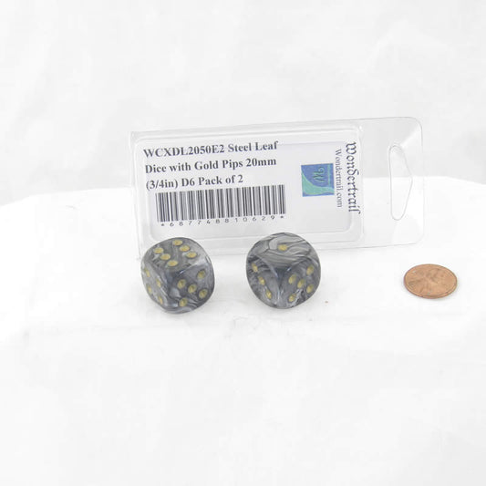 WCXDL2050E2 Steel Leaf Dice with Gold Pips 20mm (3/4in) D6 Pack of 2 Main Image