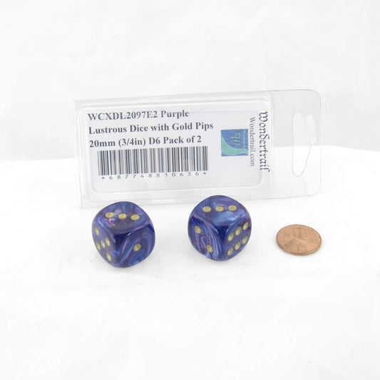 WCXDL2097E2 Purple Lustrous Dice with Gold Pips 20mm (3/4in) D6 Pack of 2 Main Image