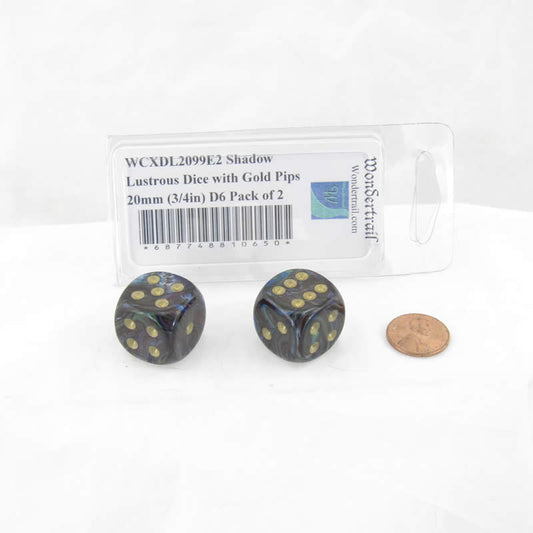 WCXDL2099E2 Shadow Lustrous Dice with Gold Pips 20mm (3/4in) D6 Pack of 2 Main Image