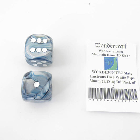 WCXDL3090EE2 Slate Lustrous Dice White Pips 30mm (1.18in) D6 Pack of 2 Main Image
