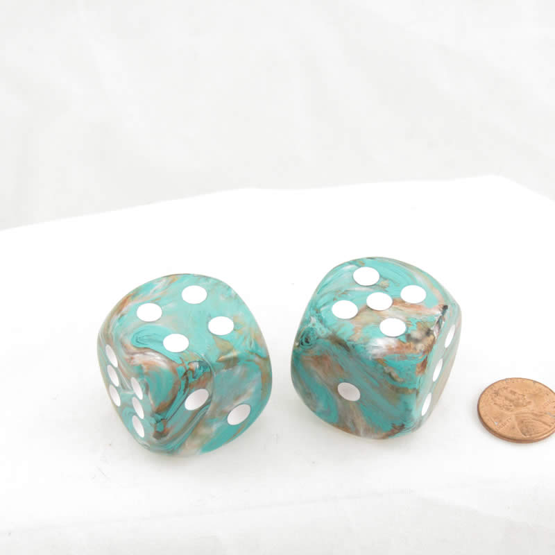 WCXDM3096EE2 Oxi-copper Marbleized Dice White Pips 30mm (1.18in) D6 Pack of 2 Main Image