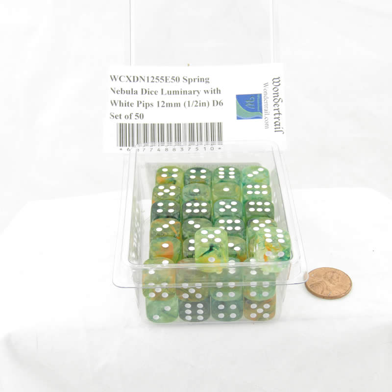 WCXDN1255E50 Spring Nebula Dice Luminary with White Pips 12mm (1/2in) D6 Set of 50 2nd Image