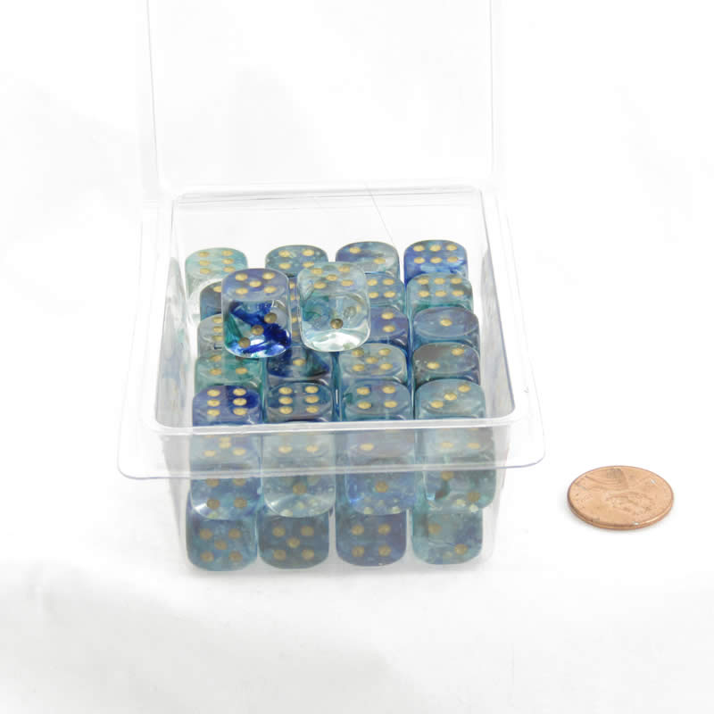 WCXDN1256E50 Oceanic Nebula Dice Luminary with Gold Pips 12mm (1/2in) D6 Set of 50 Main Image