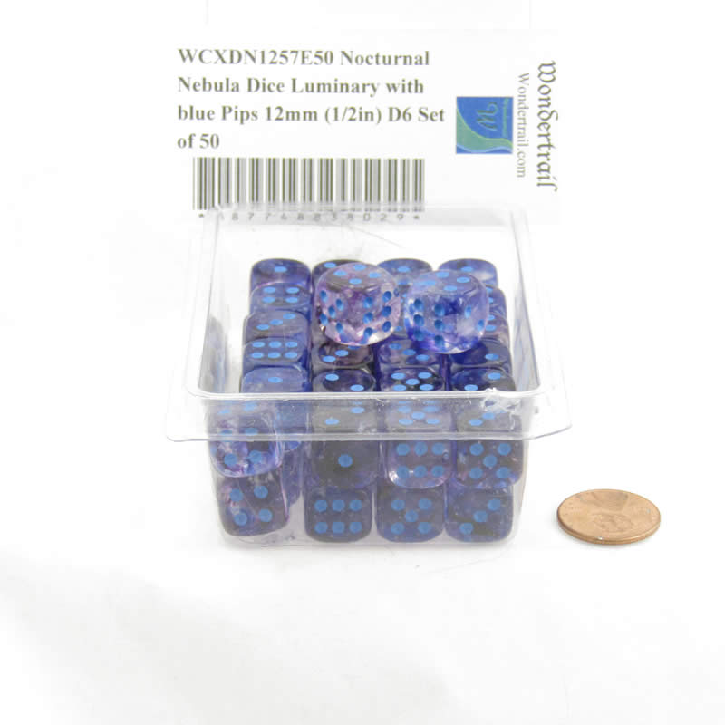 WCXDN1257E50 Nocturnal Nebula Dice Luminary with Blue Pips 12mm (1/2in) D6 Set of 50 2nd Image
