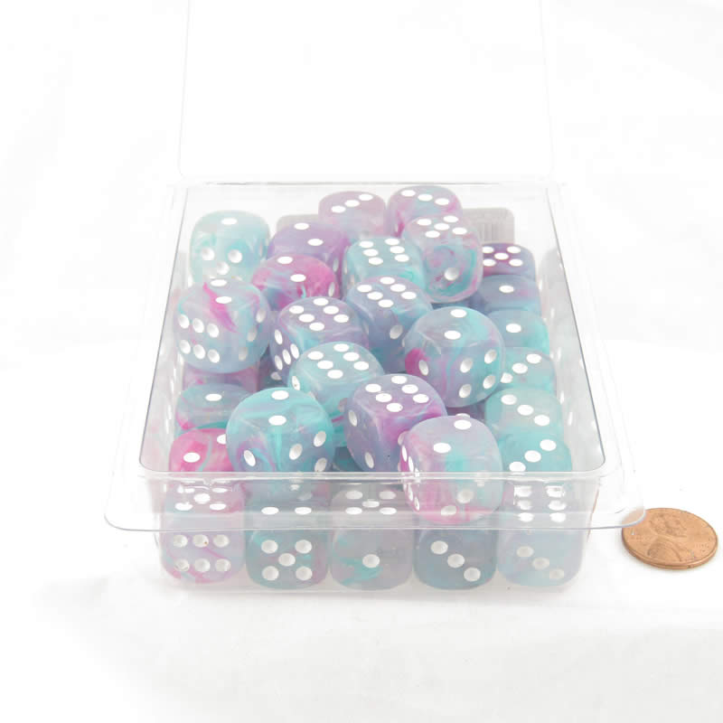 WCXDN1645E50  Wisteria Nebula Luminary Dice White Pips 16mm (5/8in) D6 Set of 50 Main Image