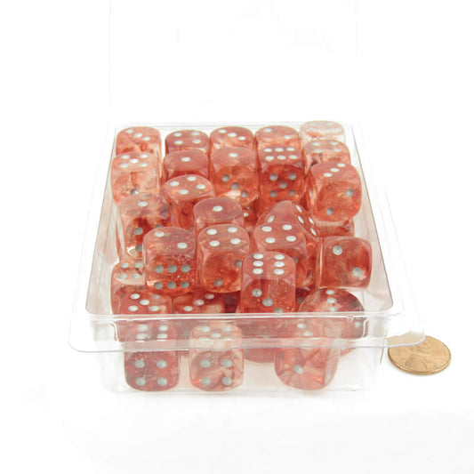 WCXDN1654E50 Red Nebula Dice Luminary with Silver Pips 16mm (5/8in) D6 Set of 50 Main Image