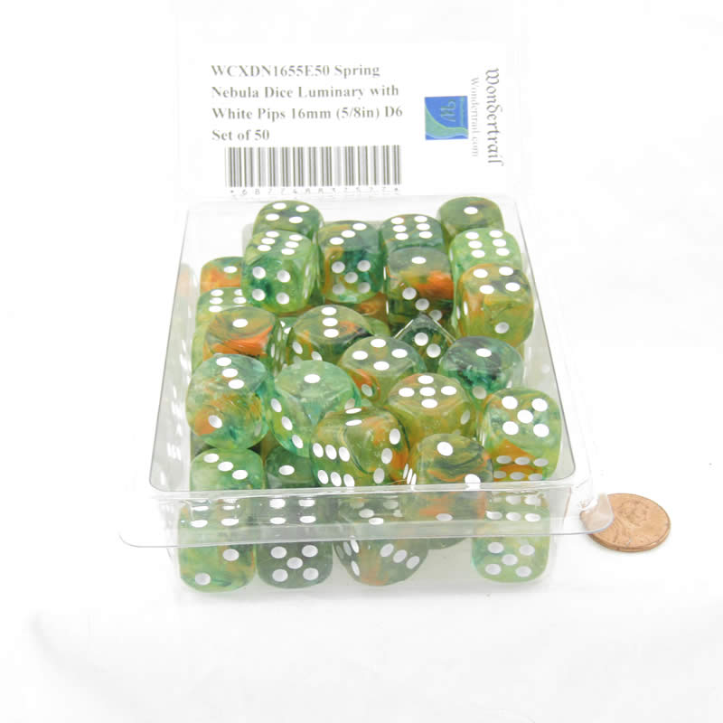WCXDN1655E50 Spring Nebula Dice Luminary with White Pips 16mm (5/8in) D6 Set of 50 2nd Image