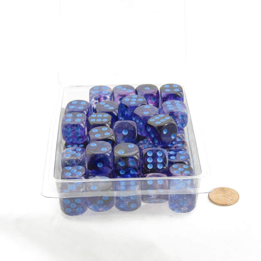 WCXDN1657E50 Nocturnal Nebula Dice Luminary with Blue Pips 16mm (5/8in) D6 Set of 50 Main Image