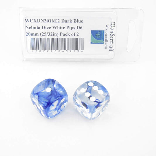 WCXDN2016E2 Dark Blue Nebula Dice White Pips D6 20mm (25/32in) Pack of 2 Main Image