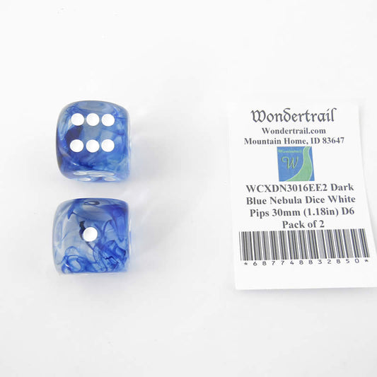 WCXDN3016EE2 Dark Blue Nebula Dice White Pips 30mm (1.18in) D6 Pack of 2 Main Image