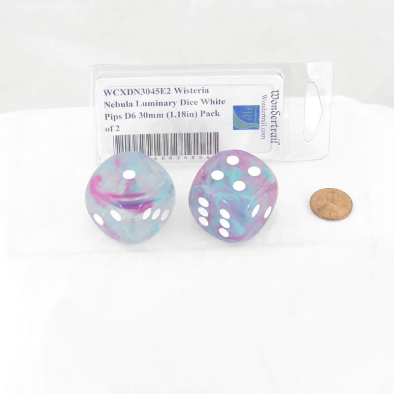 WCXDN3045E2 Wisteria Nebula Luminary Dice White Pips D6 30mm (1.18in) Pack of 2 2nd Image