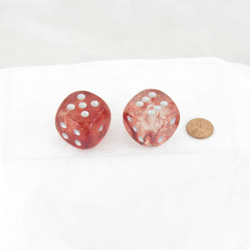 WCXDN3054E2 Red Nebula Luminary Dice Silver Pips D6 30mm (1.18in) Pack of 2 Main Image