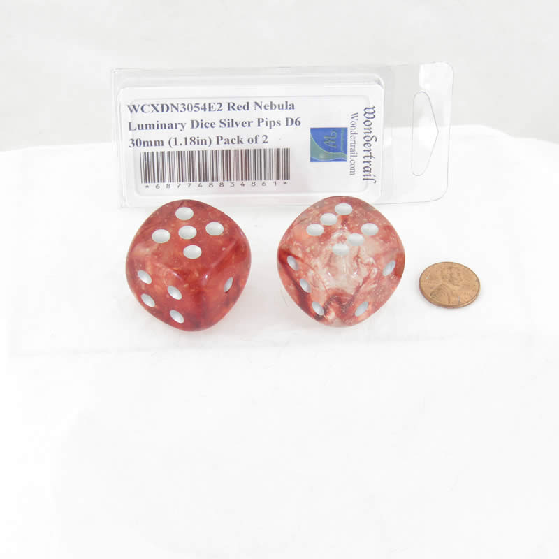 WCXDN3054E2 Red Nebula Luminary Dice Silver Pips D6 30mm (1.18in) Pack of 2 2nd Image