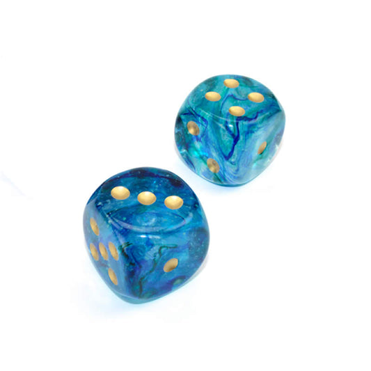 WCXDN3056E2 Oceanic Nebula Luminary Dice Gold Pips D6 30mm (1.18in) Pack of 2 Main Image