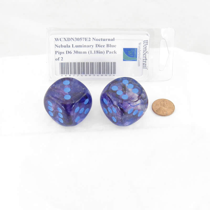 WCXDN3057E2 Nocturnal Nebula Luminary Dice Blue Pips D6 30mm (1.18in) Pack of 2 2nd Image