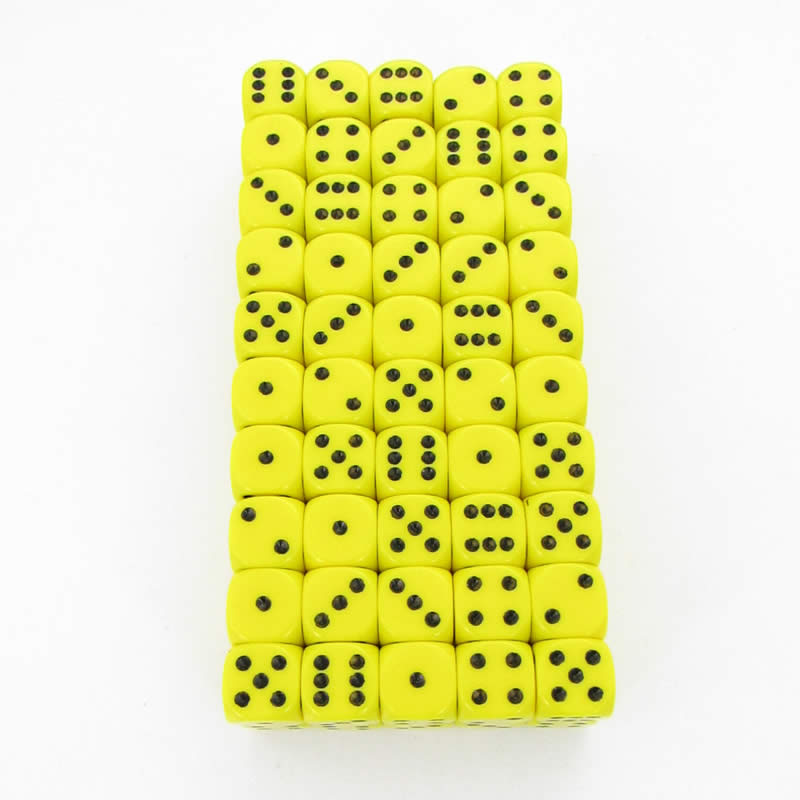 WCXDQ1202B1 Yellow Opaque Dice Black Pips D6 12mm Bulk Pack of 100 Main Image