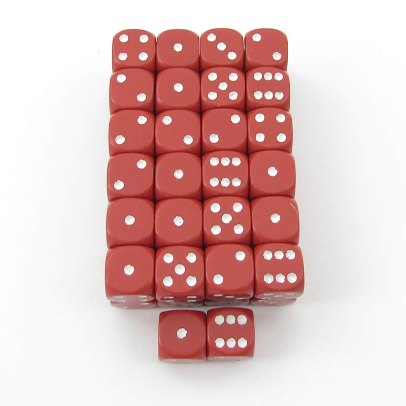 WCXDQ1204E50 Red Opaque Dice White Pips D6 12mm (1/2in) Bulk Pack of 50 Main Image