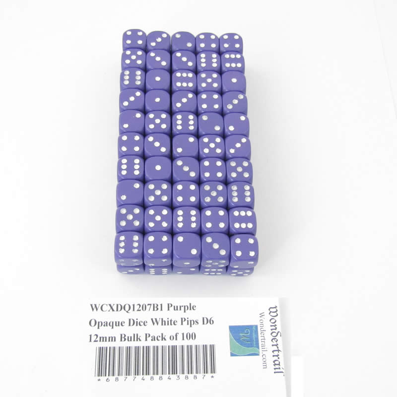 WCXDQ1207B1 Purple Opaque Dice White Pips D6 12mm Bulk Pack of 100 Main Image