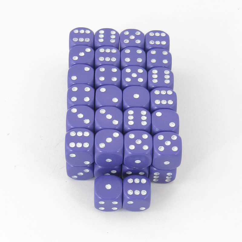 WCXDQ1207E50 Purple Opaque Dice White Pips D6 12mm Bulk Pack of 50 Main Image