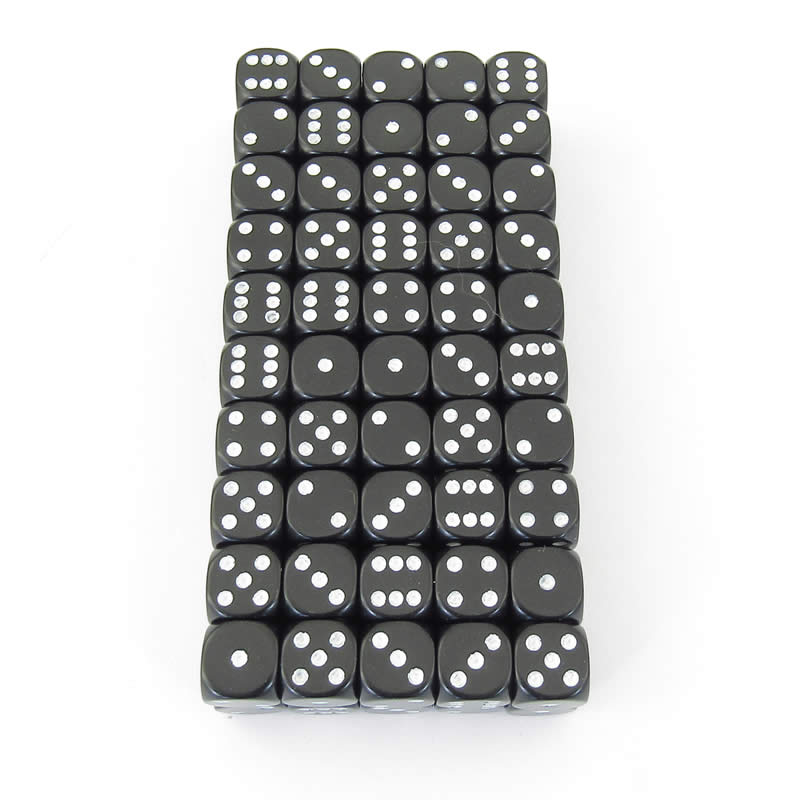 WCXDQ1208B1 Black Opaque Dice White Pips D6 12mm Bulk Pack of 100 Main Image